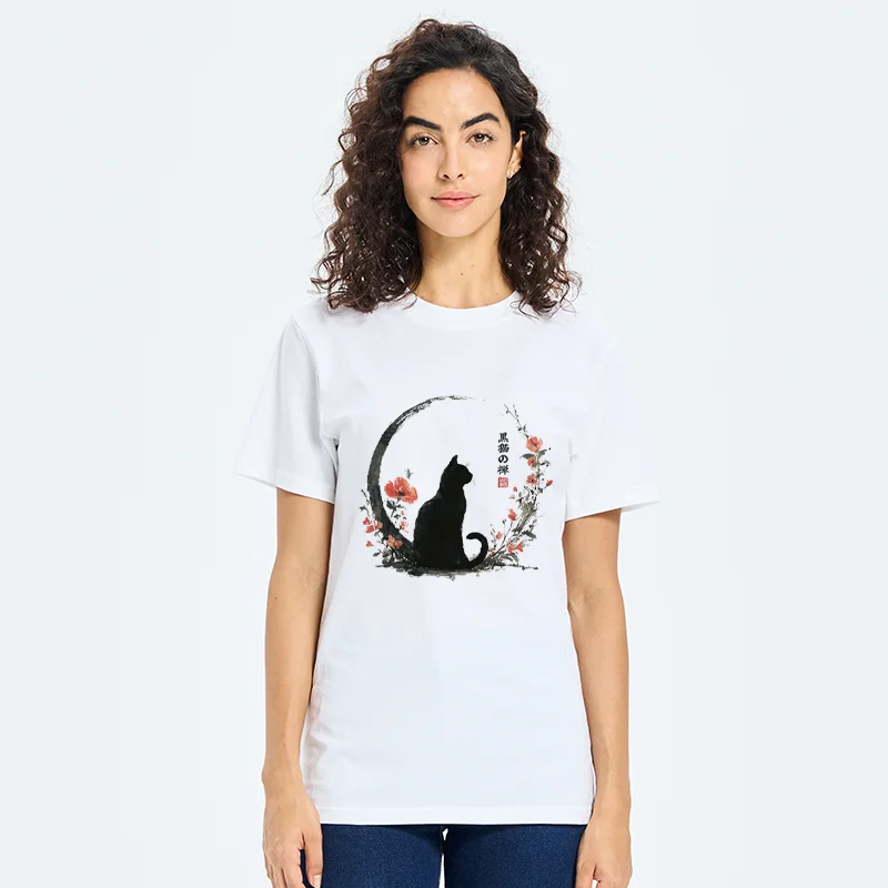 Tokyo-Tiger Black Cat And Flowers Classic T-Shirt