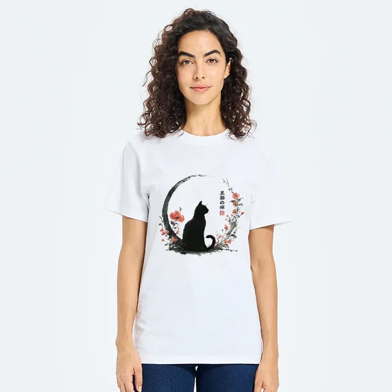 Tokyo-Tiger Black Cat And Flowers Classic T-Shirt