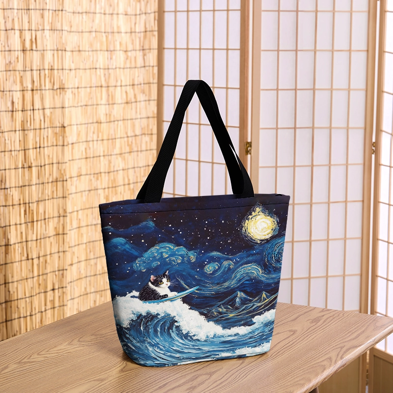 Tokyo-Tiger The Great Wave Off Cat Zipper Tote Bag
