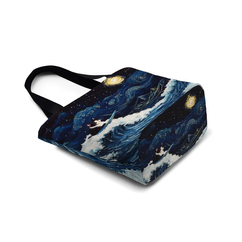 Tokyo-Tiger The Great Wave Off Cat Zipper Tote Bag