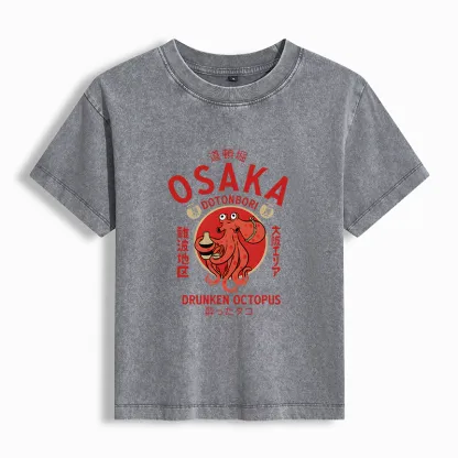 Tokyo-Tiger Drunken Octopus Japan Women's Washed T-shirt