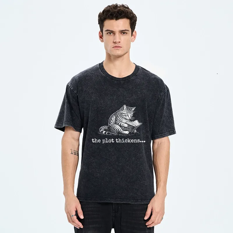 Tokyo-Tiger Meme Cat Reading Mystery Book Washed T-Shirt