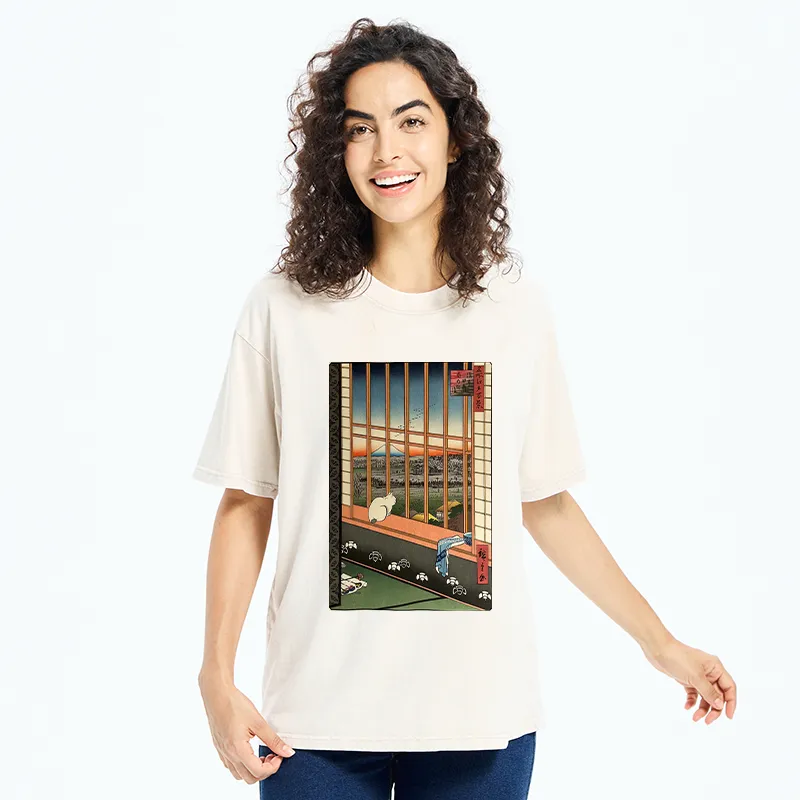 Tokyo-Tiger Cat By The Window Washed T-Shirt