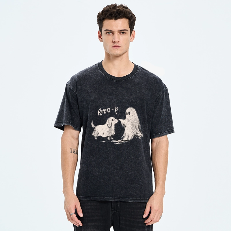 Tokyo-Tiger Funny Ghost Puppy Boo Washed T-Shirt