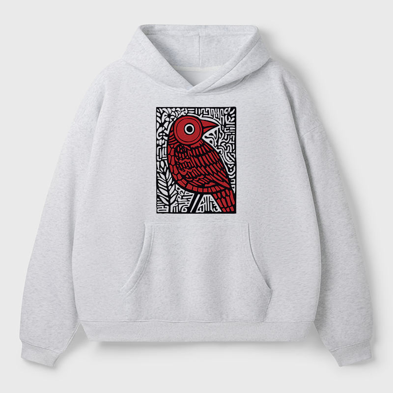 Tokyo-Tiger Retro Woodblock Bird Adult Fleece Hoodie