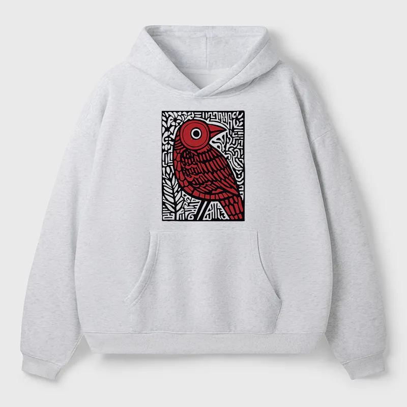 Tokyo-Tiger Retro Woodblock Bird Adult Fleece Hoodie