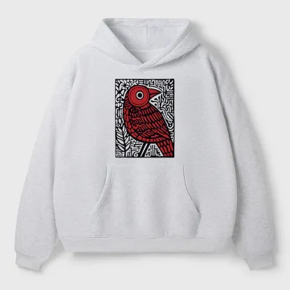 Tokyo-Tiger Retro Woodblock Bird Adult Fleece Hoodie