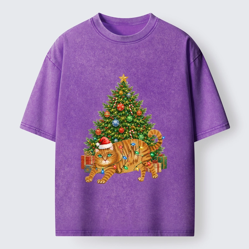 Tokyo‑Tiger Christmas Cat Chaos Washed T‑Shirt