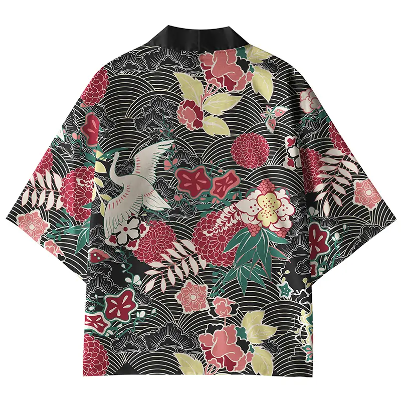 Tokyo-Tiger Crane and Flowers Kimono Cardigan
