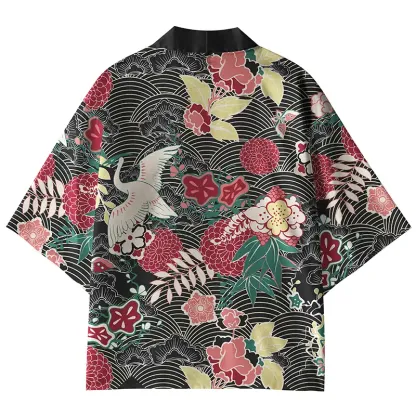 Tokyo-Tiger Crane and Flowers Kimono Cardigan