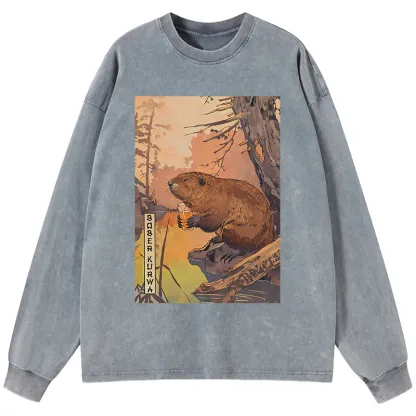 Tokyo-Tiger Beaver By The River Washed Long Sleeve T-Shirt
