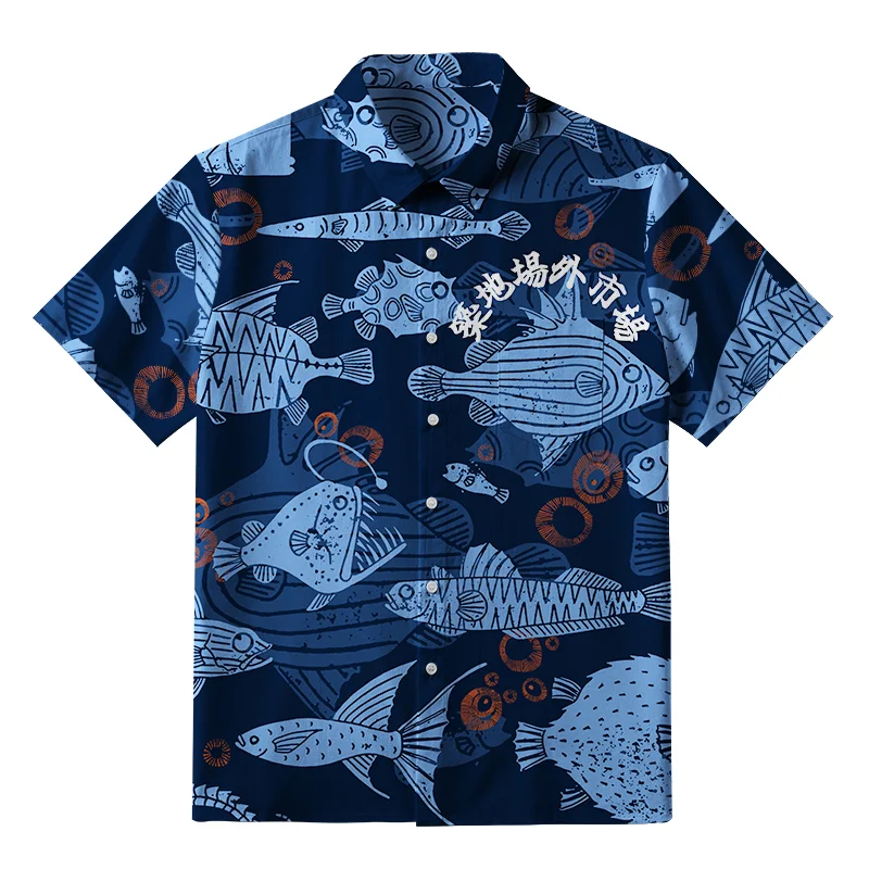 Tokyo-Tiger Various Types Of Fish Button-up Shirt