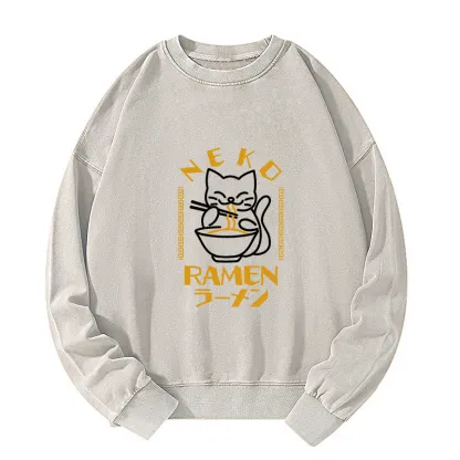 Tokyo-Tiger Cat Obsessed With RamenWashed Sweatshirt