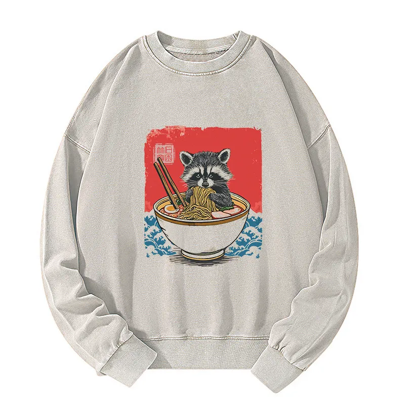 Tokyo-Tiger Ramen Lover Raccoon Washed Sweatshirt