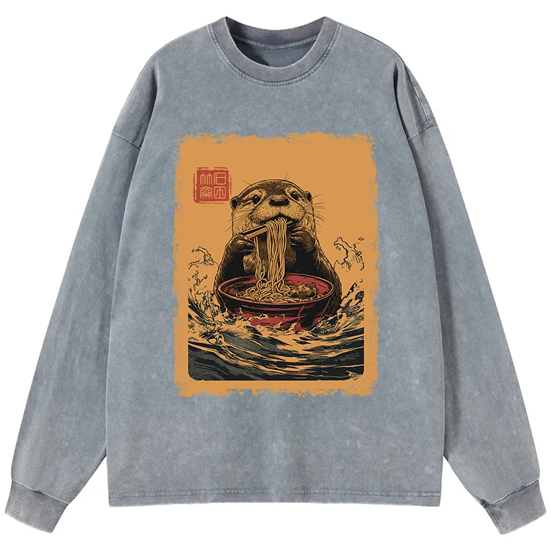 Tokyo-Tiger Ramen Lover Otter Washed Long Sleeve T-Shirt