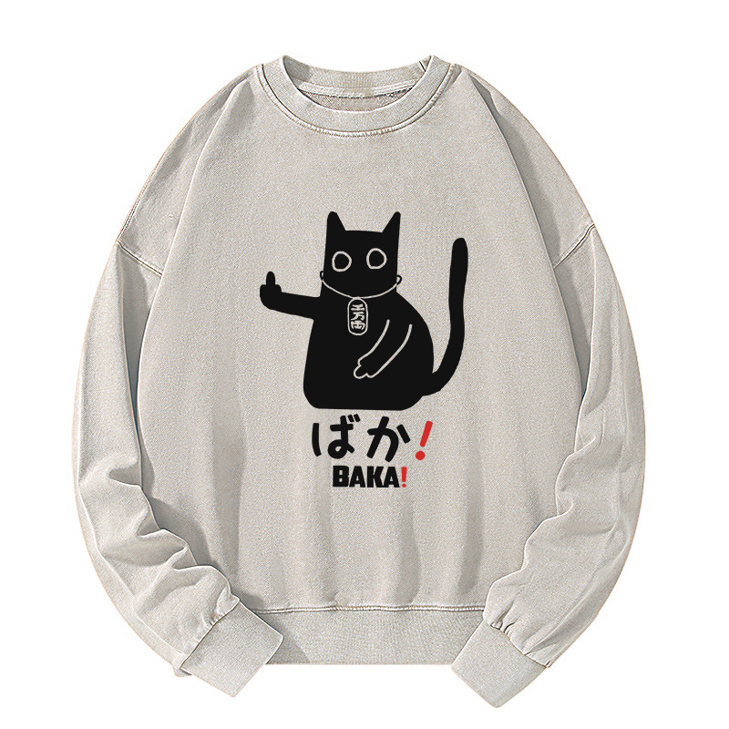Tokyo-Tiger Japanese Baka Cat Washed Sweatshirt