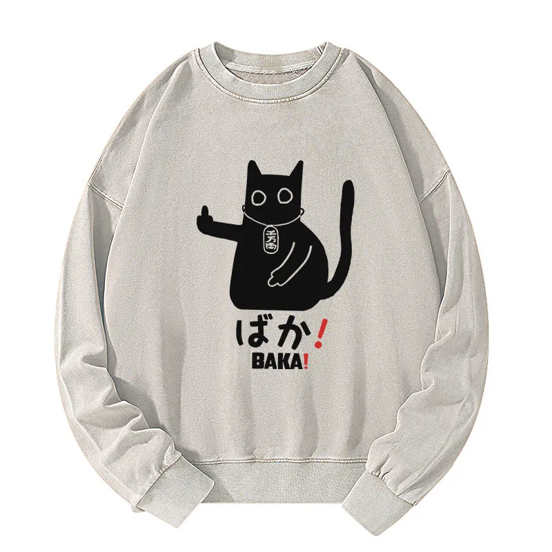 Tokyo-Tiger Japanese Baka Cat Washed Sweatshirt