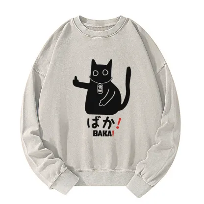 Tokyo-Tiger Japanese Baka Cat Washed Sweatshirt