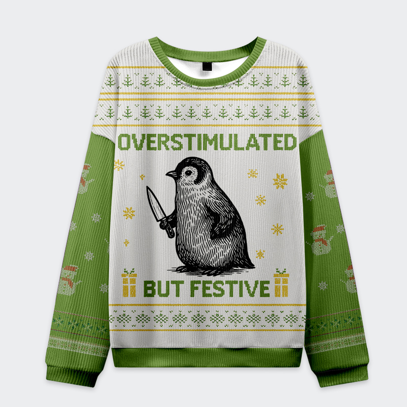 Tokyo-Tiger Penguin: Overstimulated but Festive Christmas Ugly Sweatshirt