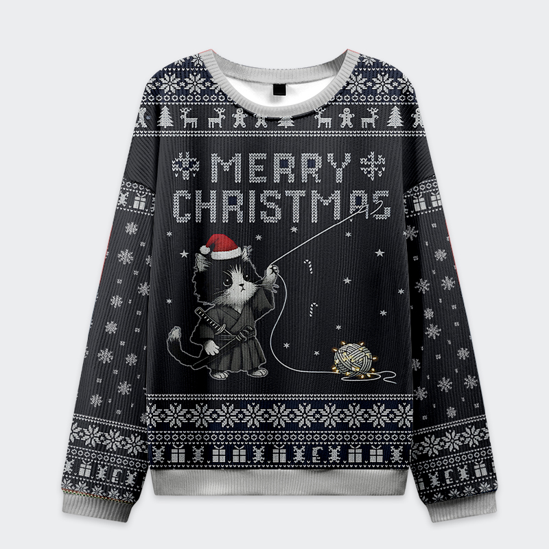 Tokyo-Tiger The Cat's Christmas String Pull Christmas Ugly Sweatshirt