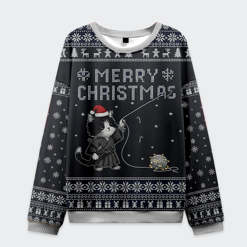Tokyo-Tiger The Cat's Christmas String Pull Christmas Ugly Sweatshirt