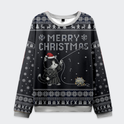 Tokyo-Tiger The Cat's Christmas String Pull Christmas Ugly Sweatshirt