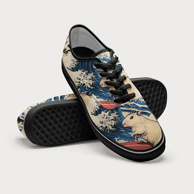 Tokyo-Tiger Funny Capybara Surfing Canvas Shoes