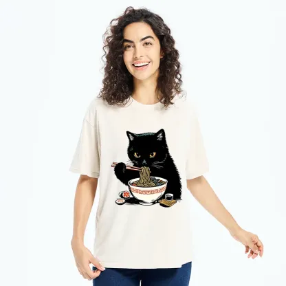 Tokyo-Tiger Cat Eating Favorite Ramen Washed T-Shirt
