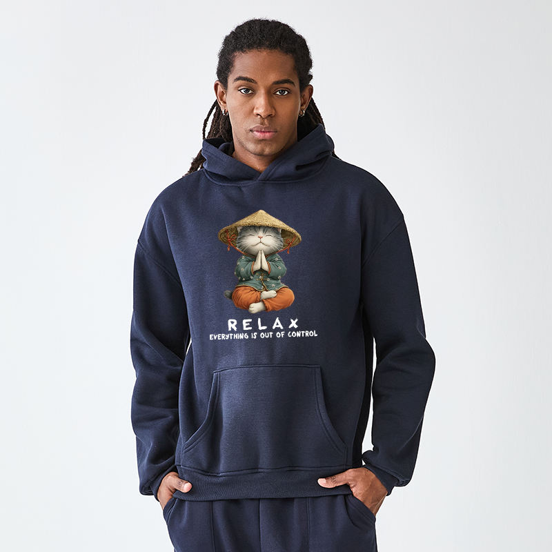 Tokyo-Tiger Zen Relax Cat Graphic Adult Fleece Hoodie