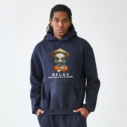 Tokyo-Tiger Zen Relax Cat Graphic Adult Fleece Hoodie