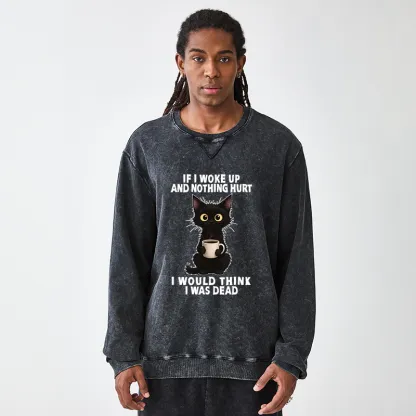 Tokyo-Tiger Funny Cute Black Cat And Coffee Meme Washed Terry Sweatshirt