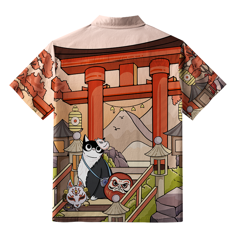 Tokyo-Tiger Mysterious Torii And Cat Button-up Shirt