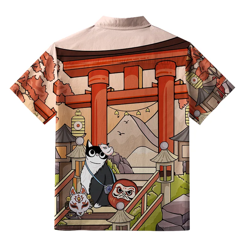 Tokyo-Tiger Mysterious Torii And Cat Button-up Shirt