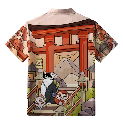Tokyo-Tiger Mysterious Torii And Cat Button-up Shirt