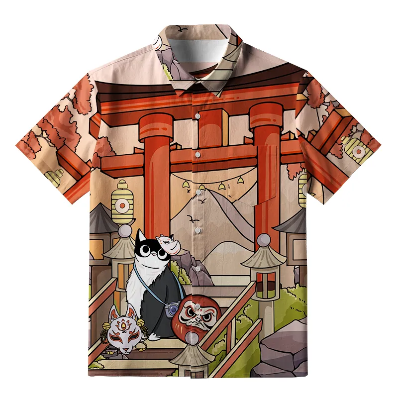 Tokyo-Tiger Mysterious Torii And Cat Button-up Shirt Sale