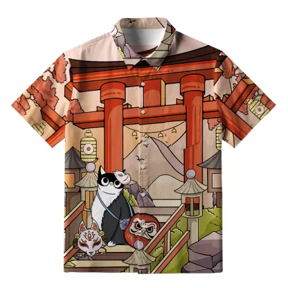 Tokyo-Tiger Mysterious Torii And Cat Button-up Shirt