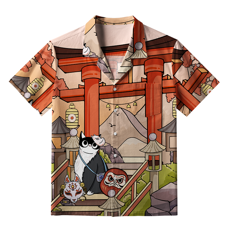 Tokyo-Tiger Mysterious Torii And Cat Aloha Hawaiian Shirt