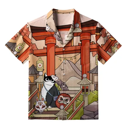 Tokyo-Tiger Mysterious Torii And Cat Aloha Hawaiian Shirt