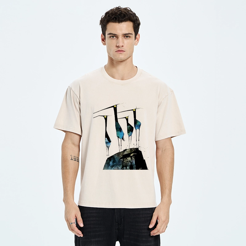 Tokyo‑Tiger Abstract Crane Art Washed T-Shirt
