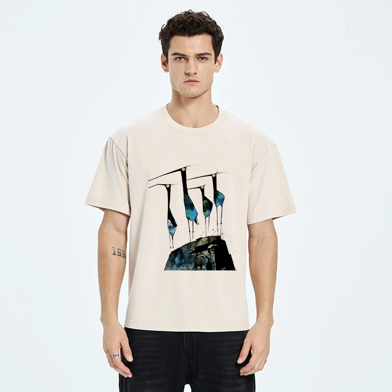 Tokyo‑Tiger Abstract Crane Art Washed T-Shirt