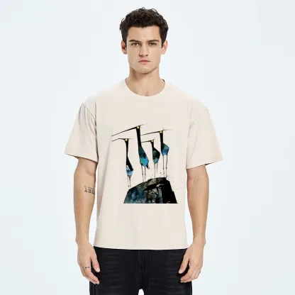 Tokyo‑Tiger Abstract Crane Art Washed T-Shirt