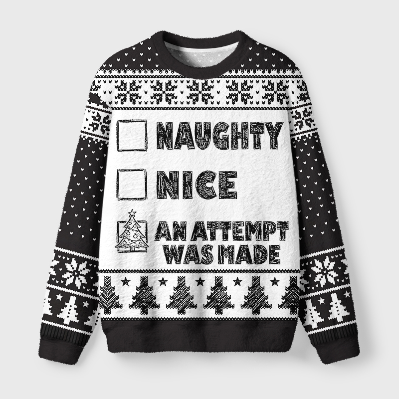 Tokyo-Tiger Santa Checklist Funny Meme Fuzzy Christmas Ugly Sweatshirt