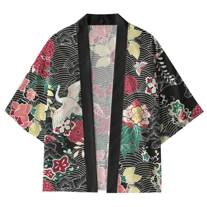 Tokyo-Tiger Crane and Flowers Kimono Cardigan
