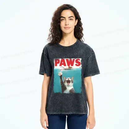 Tokyo-Tiger Paw Funny Cat Washed T-Shirt