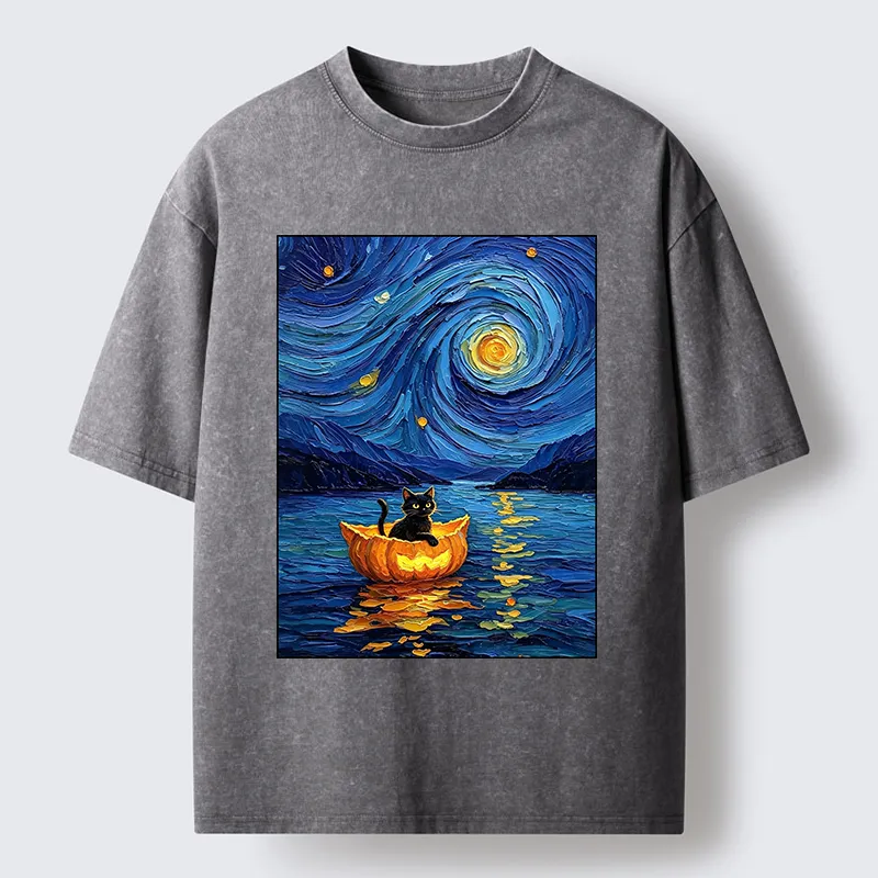 Tokyo‑Tiger Pumpkin Boat Cat Washed T-Shirt
