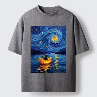 Tokyo‑Tiger Pumpkin Boat Cat Washed T-Shirt