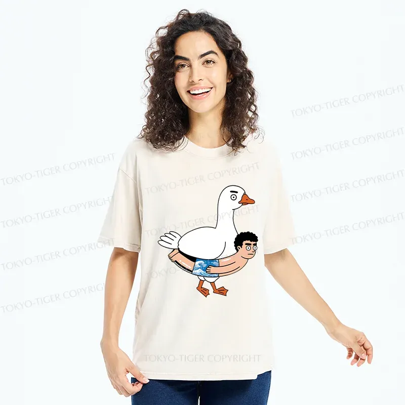 Tokyo-Tiger Goose With Swimming Ring Washed T-Shirt