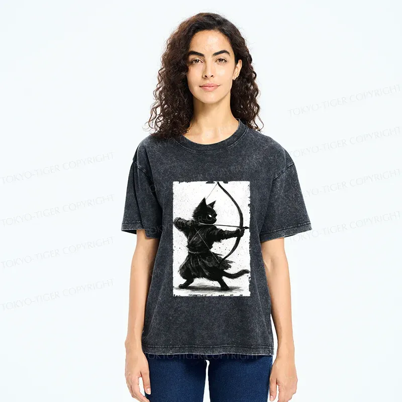Tokyo-Tiger Retro Cat Archery Washed T-Shirt