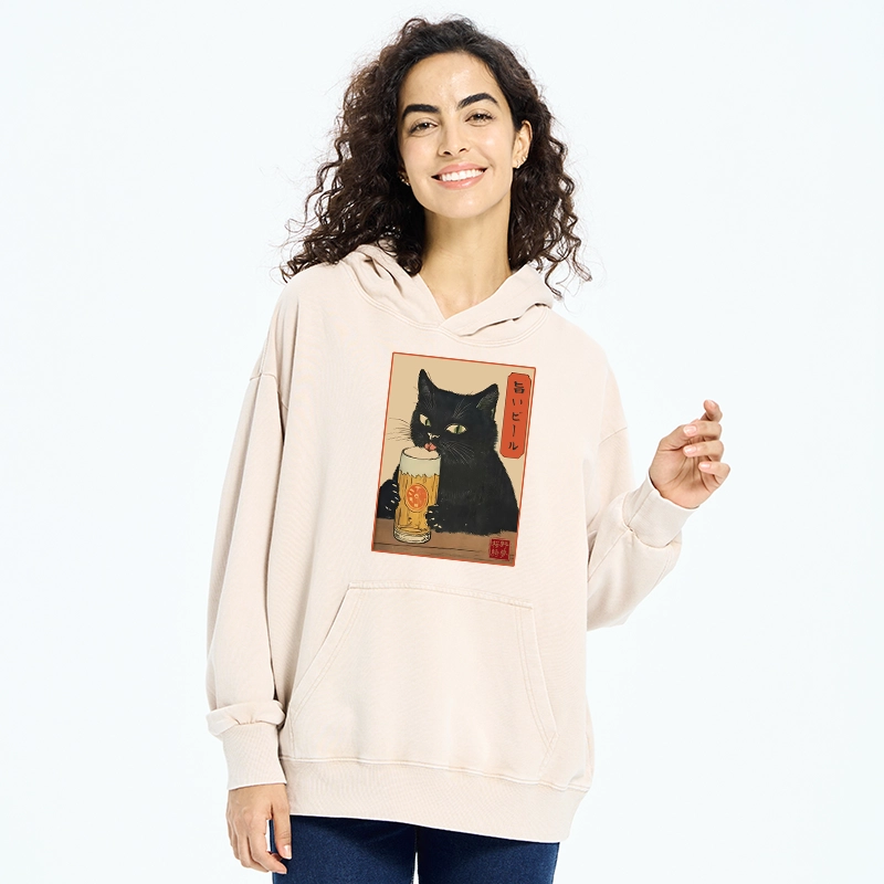 Tokyo-Tiger Cat Holding A Glass Of Beer Washed Hoodie