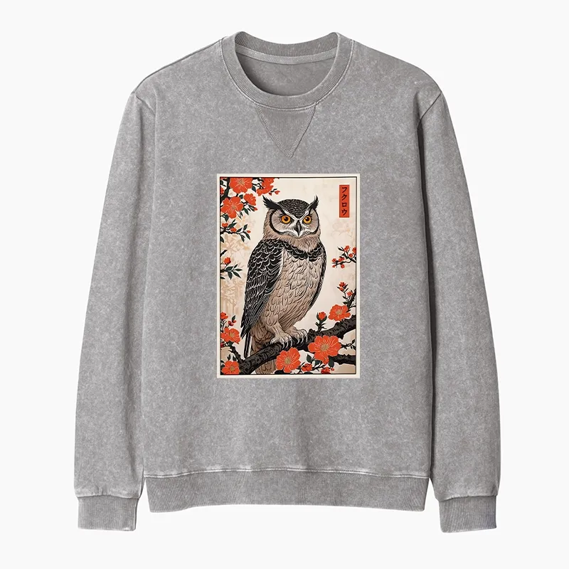 Tokyo-Tiger Vintage Japanese Owl Washed Terry Sweatshirt